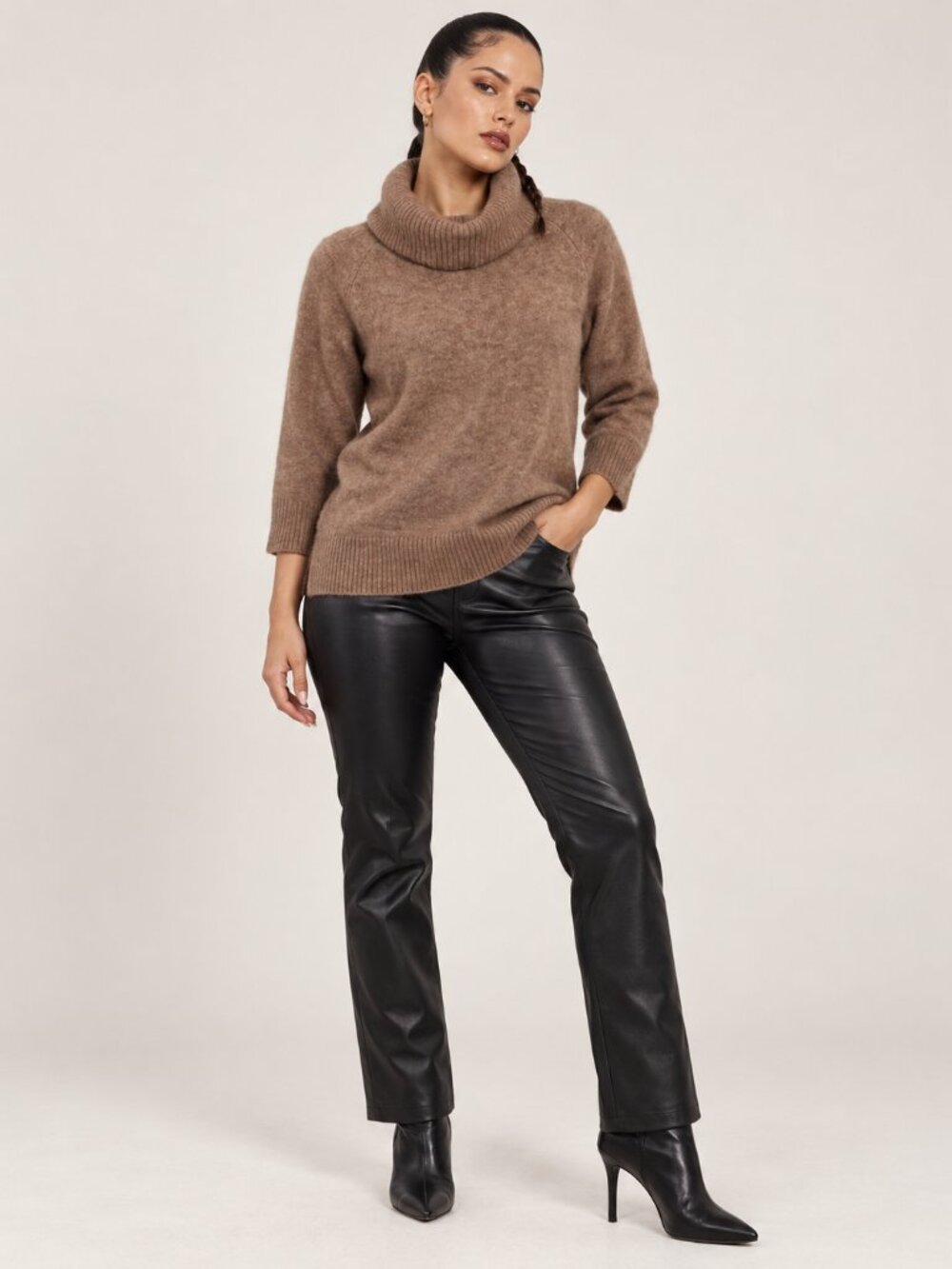 Wilfred Free Brown Alpaca Wool Blend Cowl Neck Sweater Cozy Knit XS